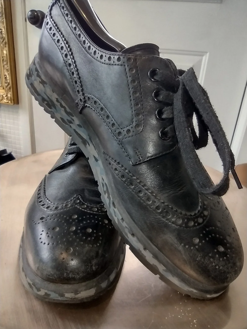 Prada Black Leather Wingtip Brogues with Camouflage Rubber Sole